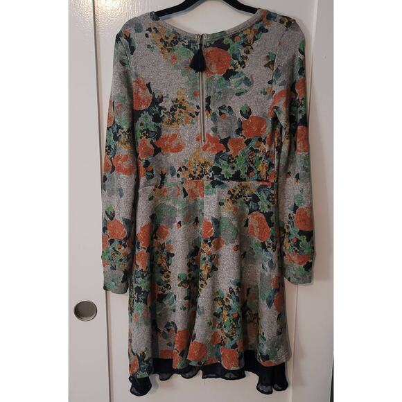 Saturday Sunday Size S Grey Muted Floral Knit Flare Dress Polka Dot Lining - Picture 4 of 12